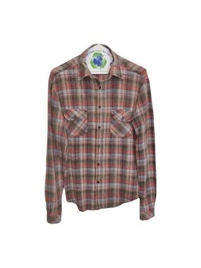 Vintage 90s Mad Man Plaid Cotton Gauze Button Up Shirt Mens Size Medium